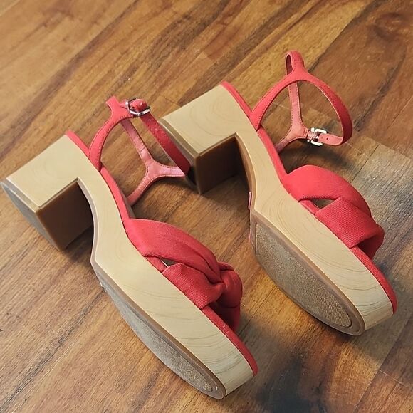 GUC Tomatoe Red Knot Canvas Wooden Platfirm Sandals - Picture 2 of 7